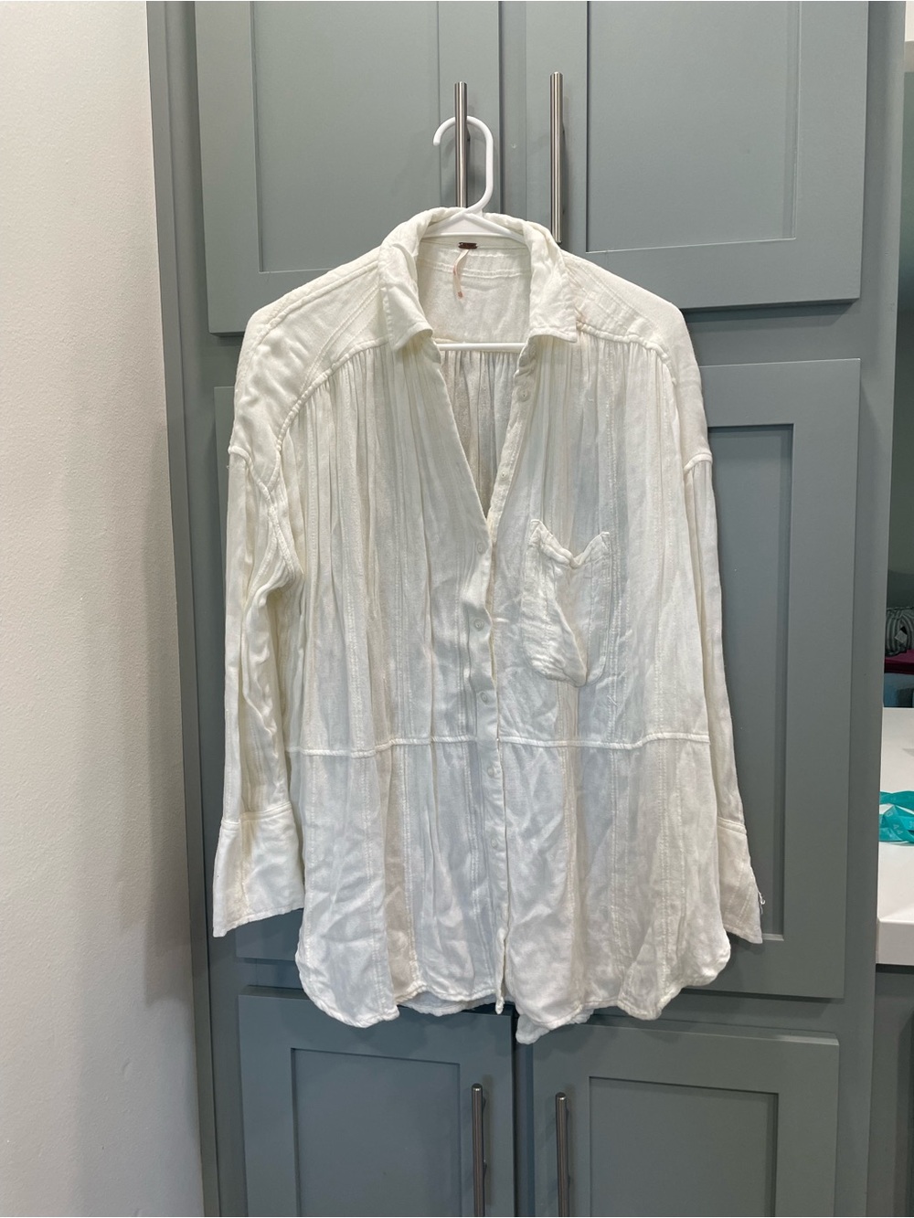 Free People Cream Relaxed Button-Down Shirt